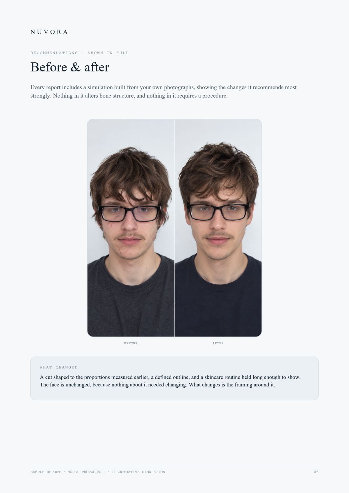 NUVORA sample report, page 6 of 8 — A simulation built from your own photographs
